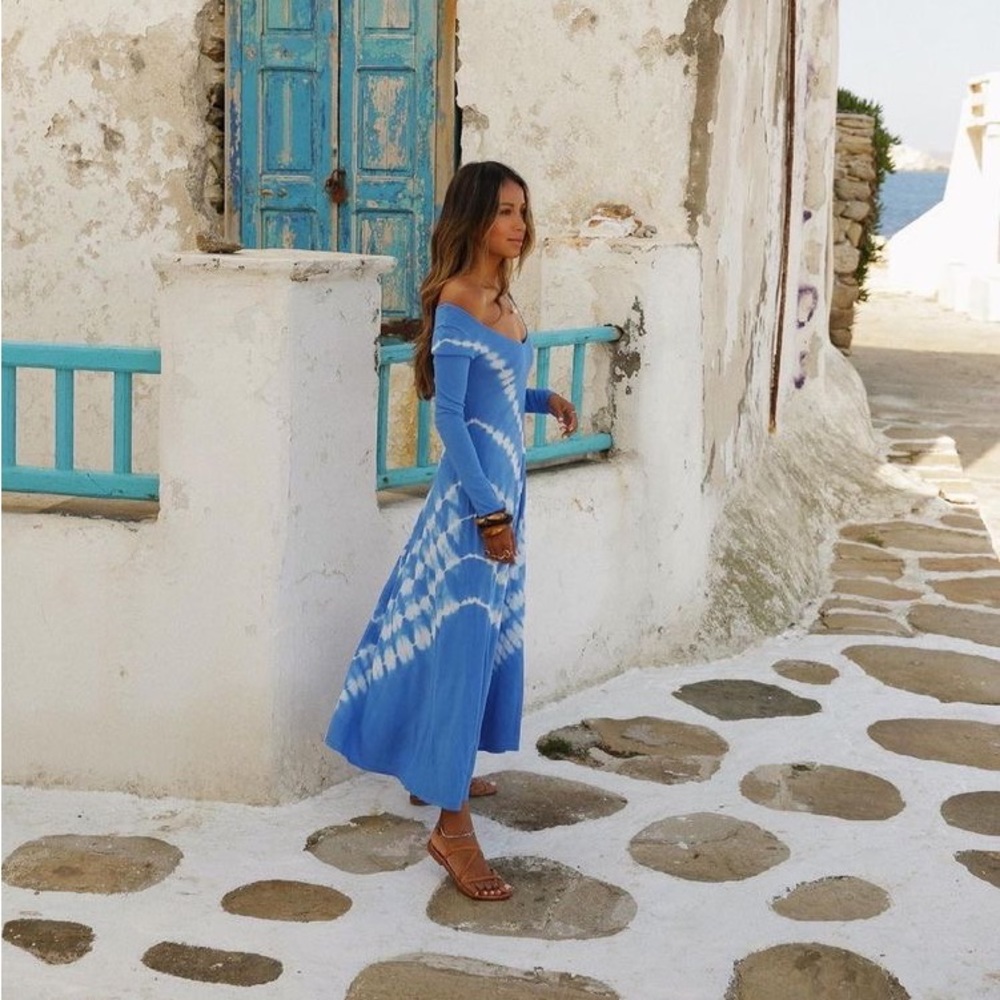Zara blue and white tie dye dress